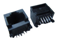 全塑10P10C带台阶RJ45网络插座黑色无边 扁针